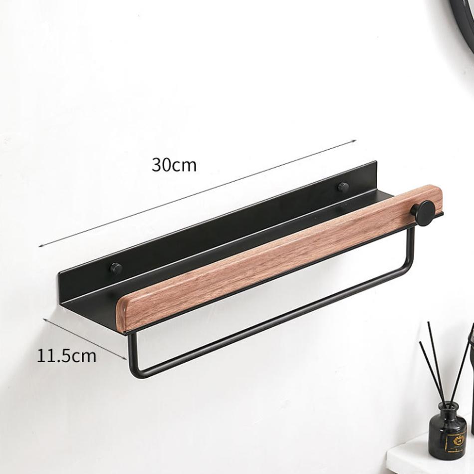 White Bathroom Shelf with Towel Bar Wood Aluminum Wall Mounted Lavatory Bath Shower Shampoo Soap Storage Holder Organizer Rack