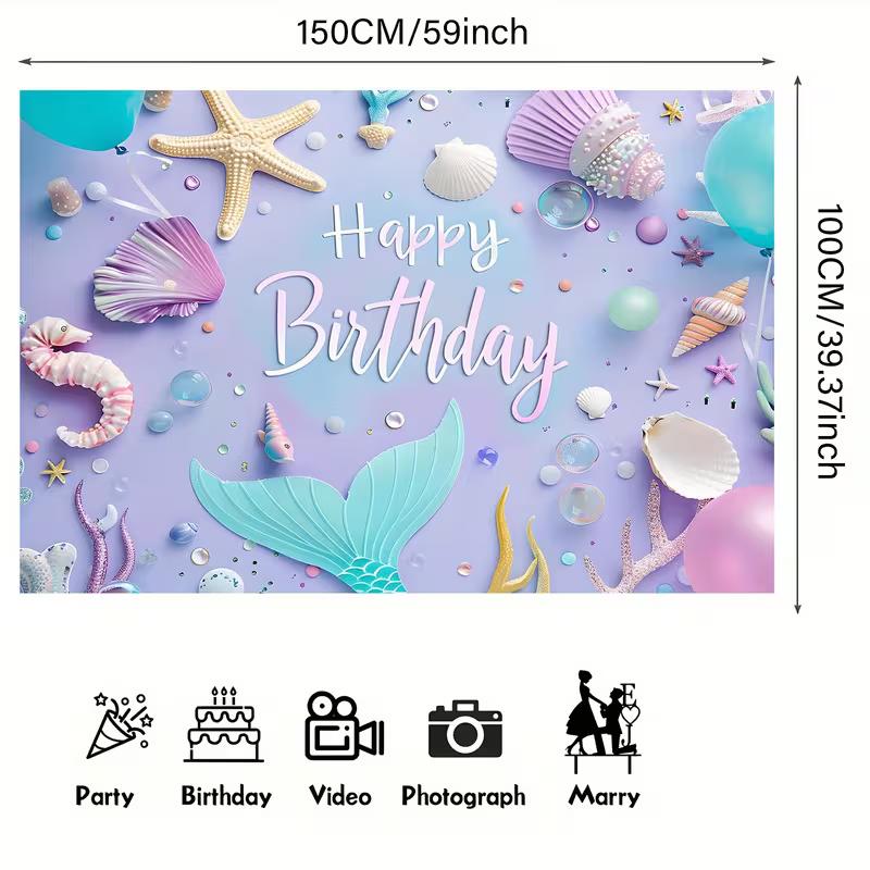 2D Printing Pastel Mermaid Backdrop, Underwater Sea Theme Birthday Party Background