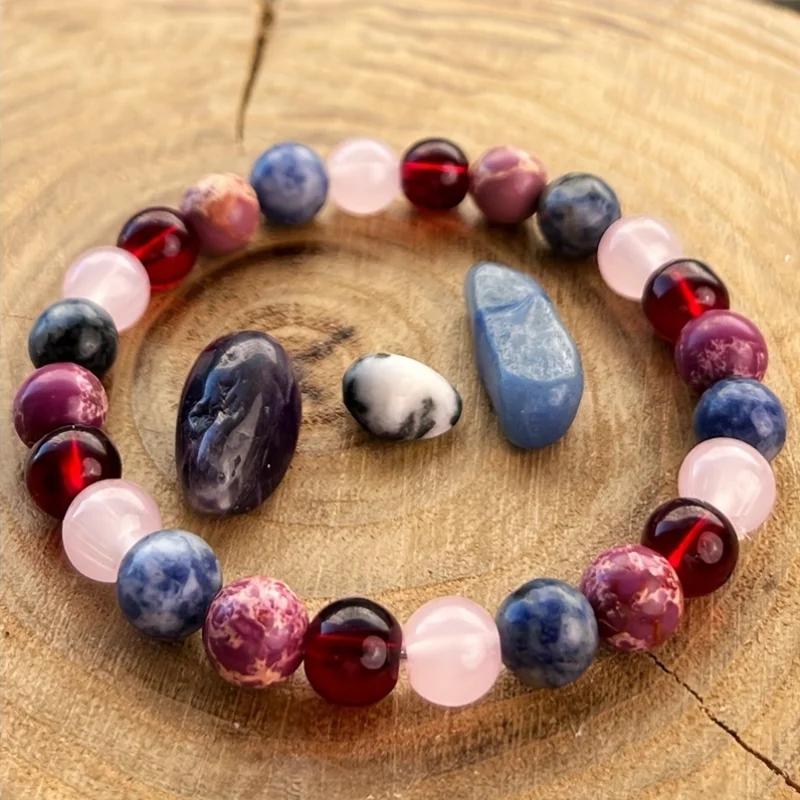 1pc/bracelet d'amour pierre naturelle multicolore attire la bonne fortune et l'amour 8mm pierre impériale, lapis-lazuli avec une belle signification