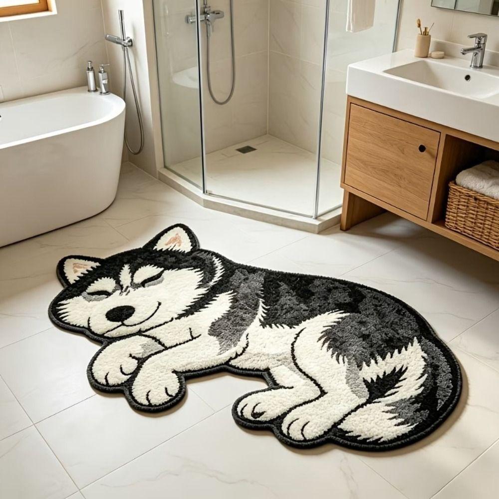 Soft Cartoon Animal Carpet Water Absorption Bedroom Bedside Mat Fun Dog-Shaped Rug Home Decoration