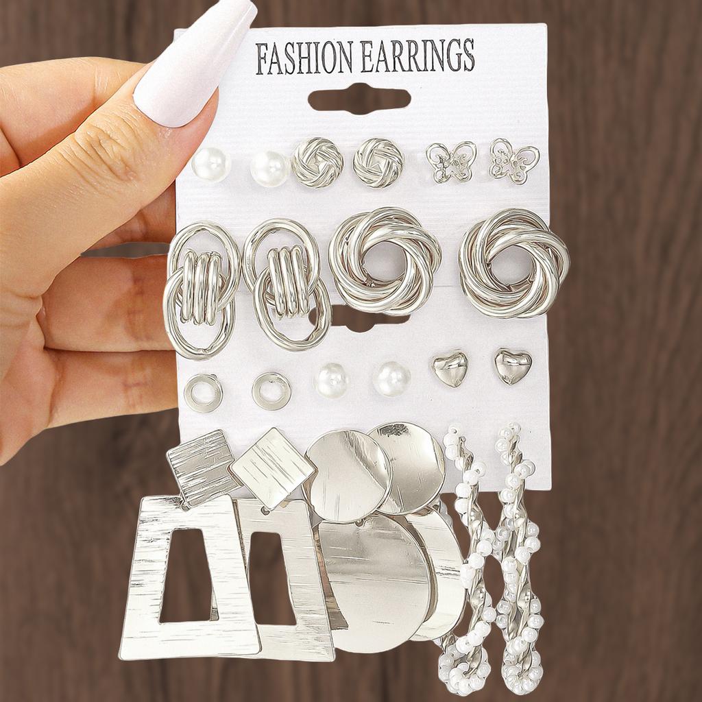 Hot Sale Vintage Gold Geometric Women's Earrings Set Pearl Earrings Earrings Set