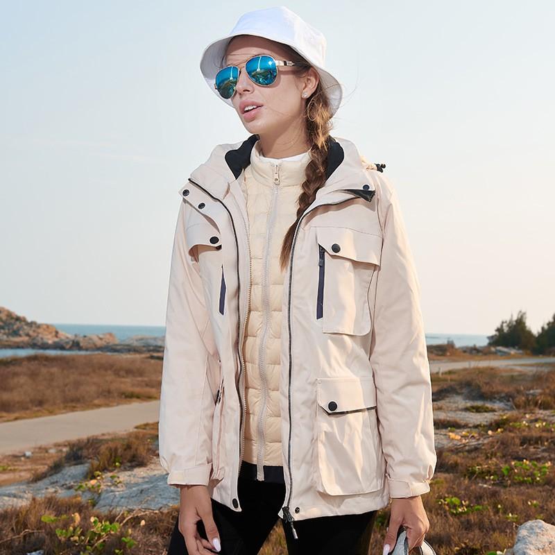 Men Women 3-in-1 Detachable Winter Outdoor Jacket With Down Insulated Liner Hiking Skiing Camping