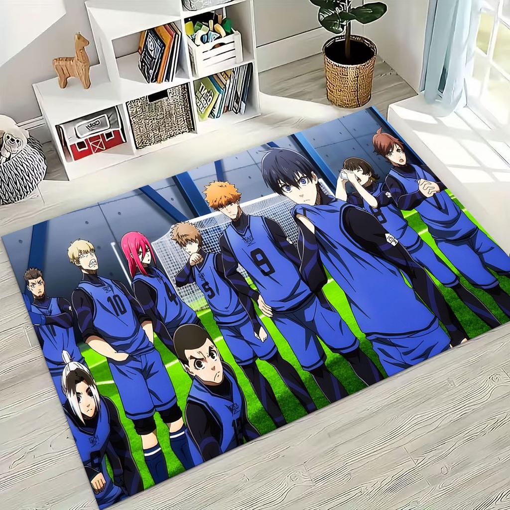 Cartoon BLUE LOCK Fußball Anime Isagi Teppich für Schlafzimmer Wohnzimmer Sofa Zuhause Fußmatte Dekor, Große Kinder Spiel Rutschfeste Bodenmatte