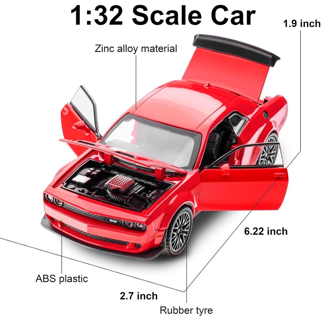 Maßstab 1/32 Dodge Hellcat Challenger Diecast Metall Rückzug Modellauto Hellcat mit Sound und Licht Hellcat Auto Spielzeug Geschenke für Kinder ab 3 Jahren