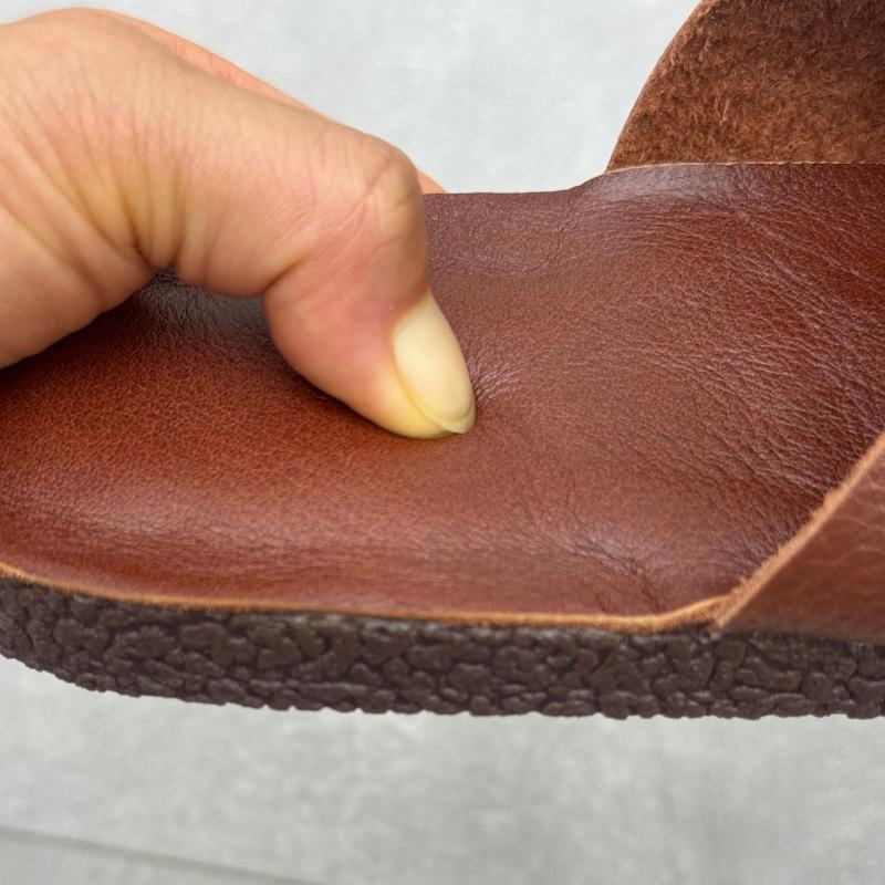 Johnature Genuine Leather Round Toe Flat Slippers Versatile And Comfortable Soft Soled Women's Slip-on Shoes