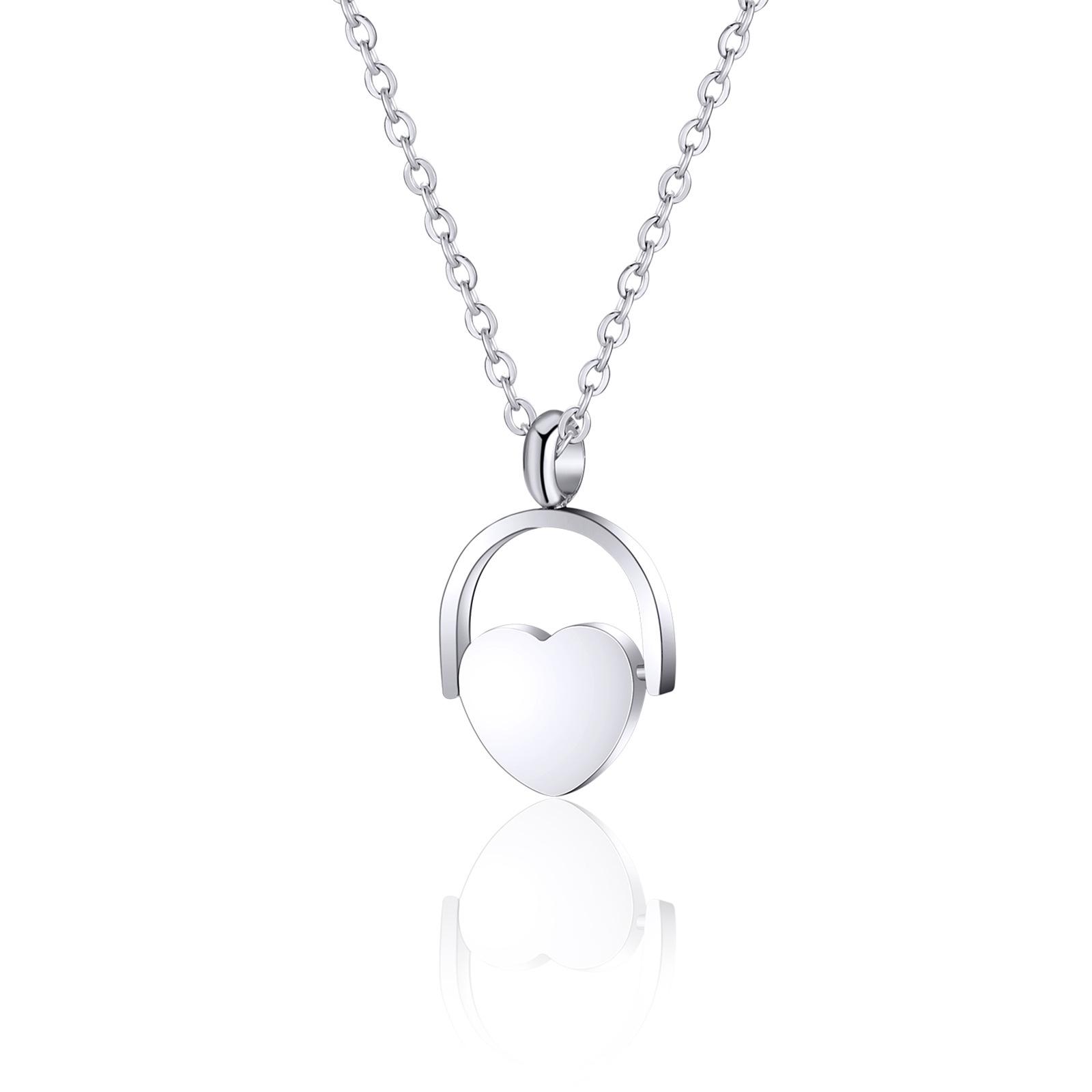 Stainless Steel Rotating Heart Headphone Pendant Necklace Customizable I Love You Jewelry for Couples
