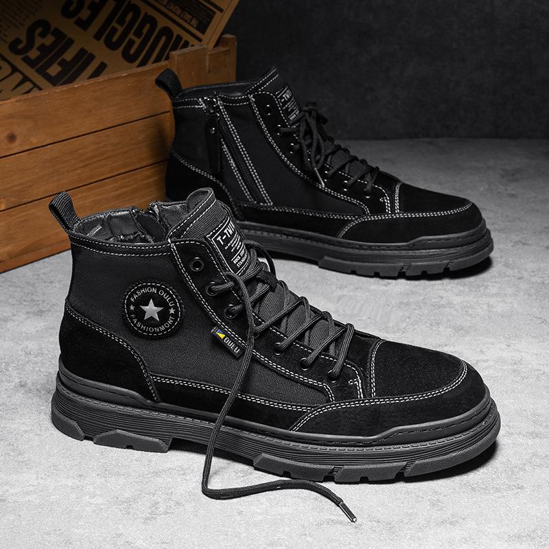 2024 Autumn Classical Shoes for Men Ankle Canvas Boots Fashion Patchwork High Tops Casual Shoes Street Cool Motorcycle Boots