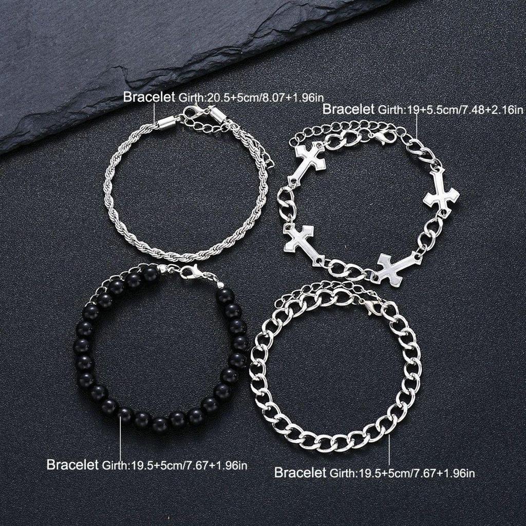 Grenzüberschreitendes Mode-Armbandset aus Edelstahl mit Perlen: Leichter Luxus Dunkles System, 4-teilige Kollektion