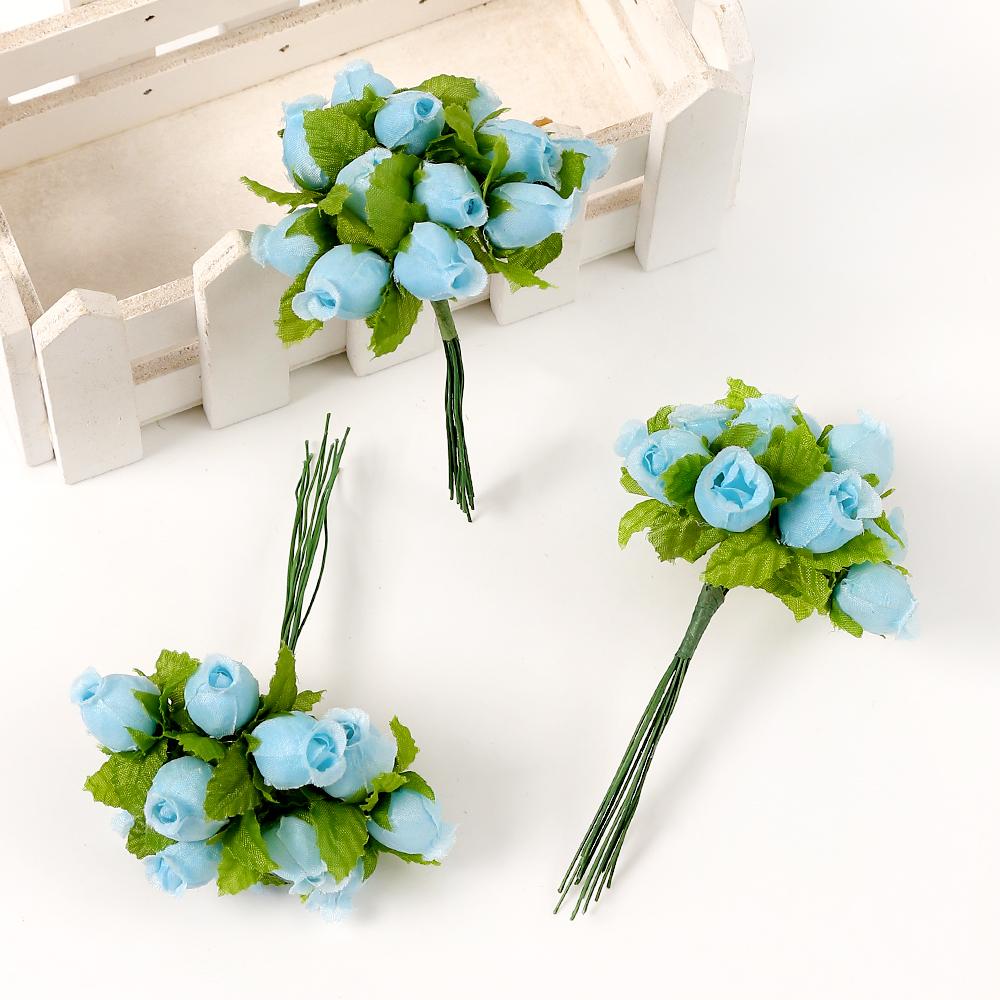 12PCs/lot Mini Artificial Rose Flowers Bouquet Silk Fake Flowers For Home Decor Wedding Decoration Craft Wreath Gift Accessories