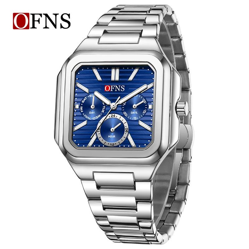 Men's Multifunction Watch Square Dial Classic Fashion Style Luminous Waterproof Steel/Silicone Strap Quartz Wristwatch Male
