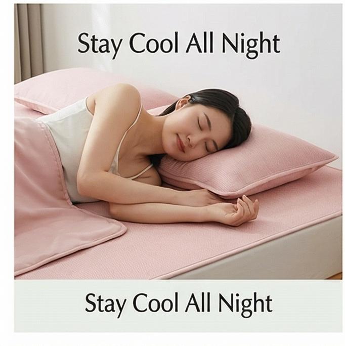 Natural Wormwood Infused Ice Silk Cooling Mat 3-Piece Set Washable Fitted Sheet Multiple Sizes Available for Home Dorm Air-Conditioned Room Summer