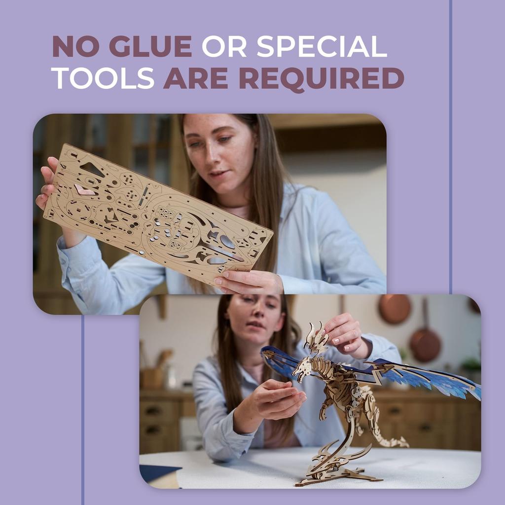 Ugears Windstorm Dragon Wooden Puzzle, No Glue or Tools Required, 3D Puzzle with Assembly Instructions