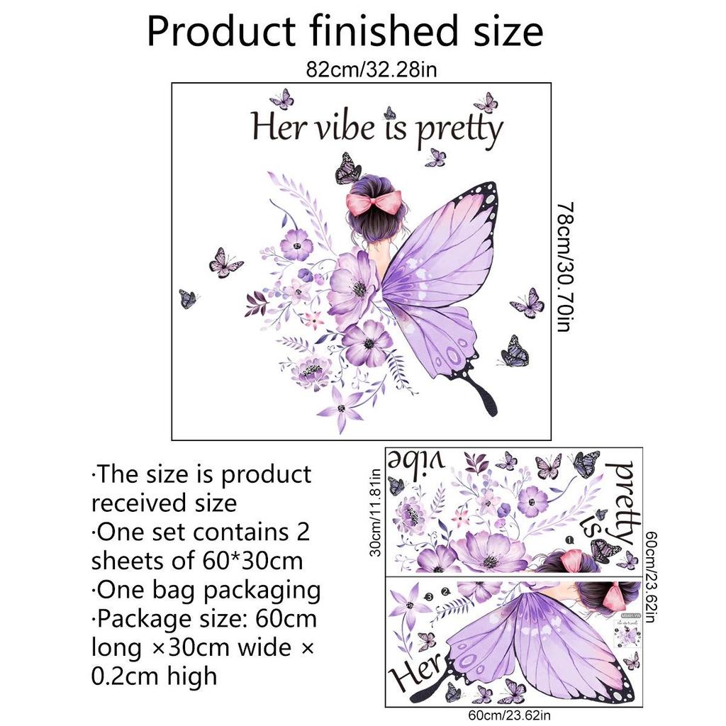 Wall Sticker Butterfly English Slogan Girl Flower Wall Sticker Paper Living Room Decoration Self Adhesive
