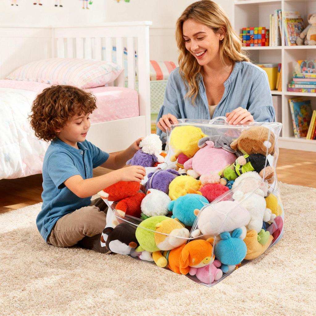 Pluszak Puf Przezroczysty Organizer na Pluszowe Zabawki Bardzo Duży Wodoodporny Puf do Wypełniania Do Sypialni Pokoju Zabaw Salonu