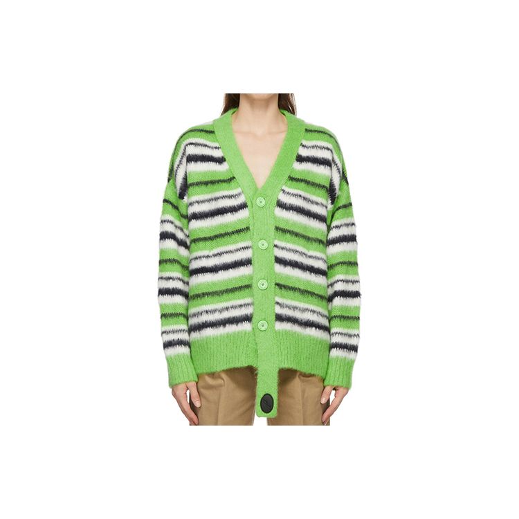 WE11DONE Long Sleeve Mohair Blend Striped V-Neck Sweater Unisex Sweater Green WD-KC9-20-044-U-GR