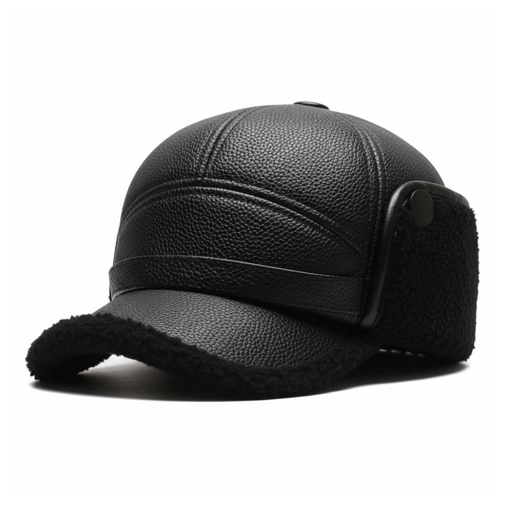 High Quality PU Leather Men's Earmuffs Cap Windproof Thickened Baseball Cap Outdoor Warm Ear Protection Hat Autumn Winter