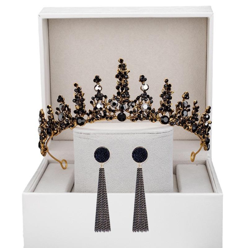 Black Retro Crown Headdress 18th Birthday Adult Ceremony Bride Photo Crown Photo Props