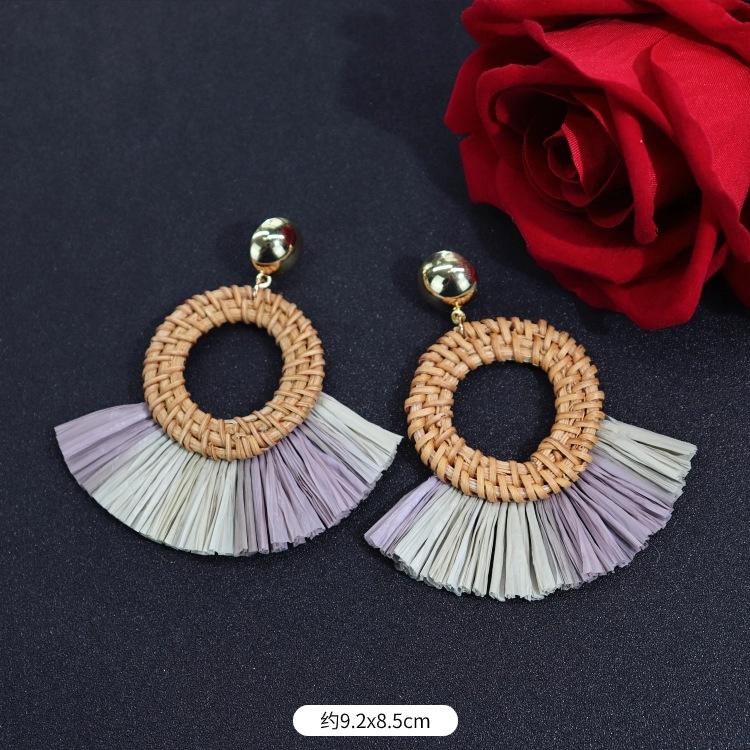 Vintage Urlaubs Rattan Bast Ohrstecker Weiblichkeit Strand Ohrringe personalisierte Ohrringe handgemachte Ohrringe