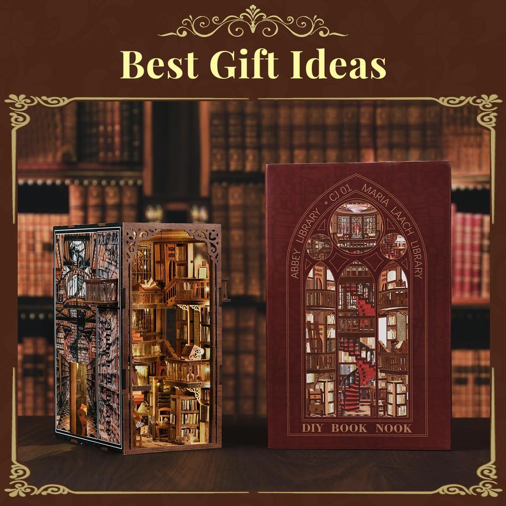 MiniCity DIY Book Nook Dollhouse 3D Miniature House BookNook Wood Craft Bookend Decoration with Perfect Gift for Teens and Adults Kit, Kit, Kit, LED,