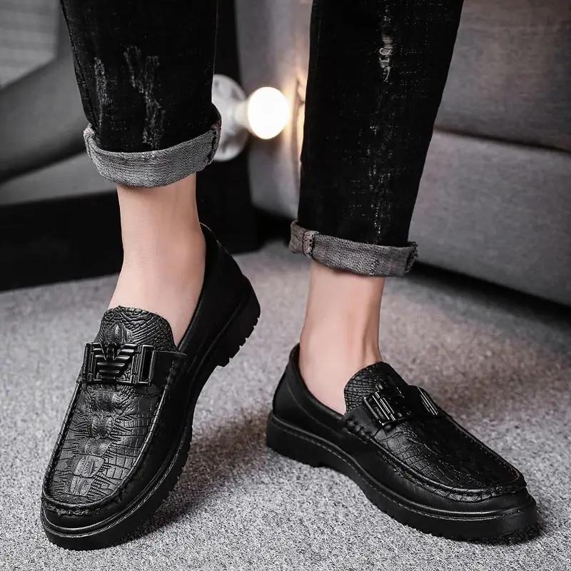 Fashion Round Toe Male Casual Shoe Non Slip and Waterproof Flat Men's Leather Shoes Common Summer Sale Classic Original Luxury Adults Pu