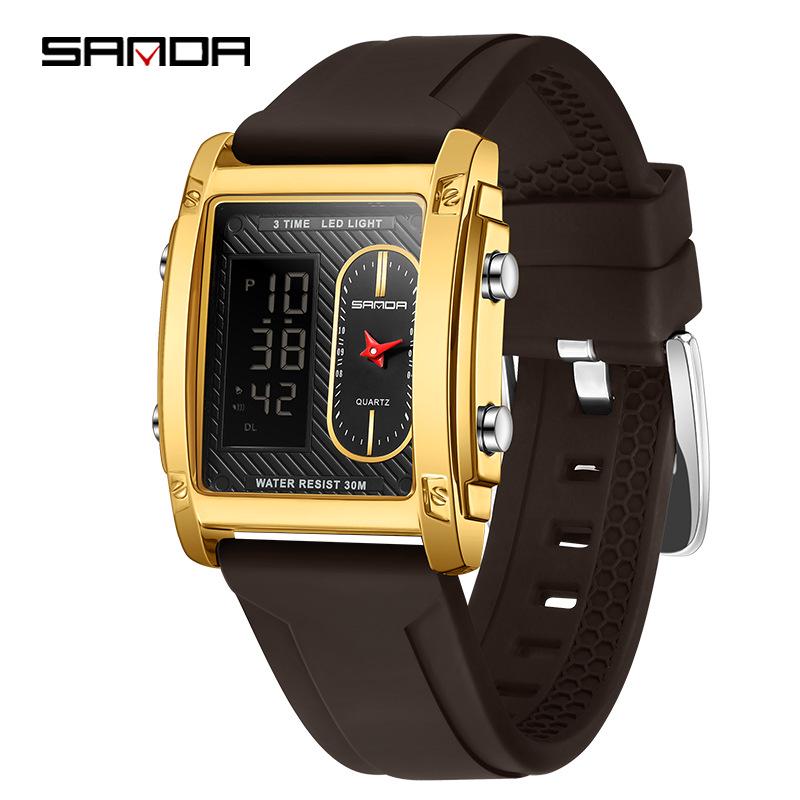 Sanda Men s Dual Display Multifunctional Luminous Watch – Stylish Waterproof Business & Commuting Timepiece