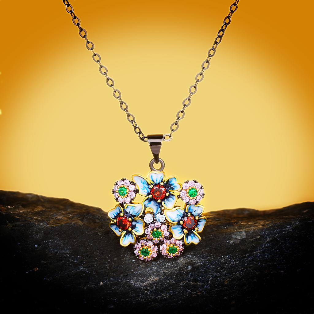 Color Zircon Necklace Set Zircon Trend Black Set Copper Commuter