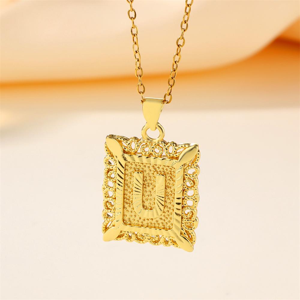 26-Letter Stainless Steel Necklace with Copper Pendant - European & American Fashion for Men
