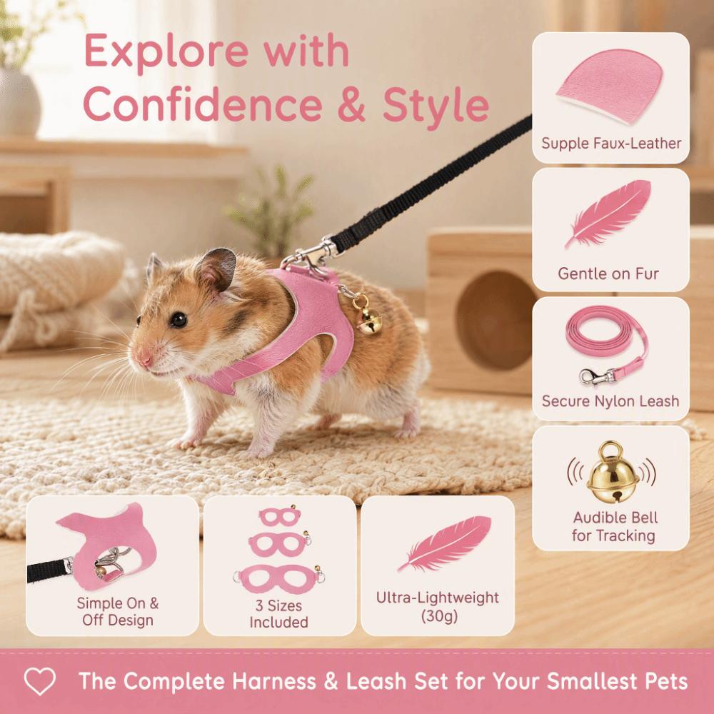 4pcs Faux-Leather Hamster Harness Set Nylon Rat Walking Harness Guinea Pig Harness Set  Hamster