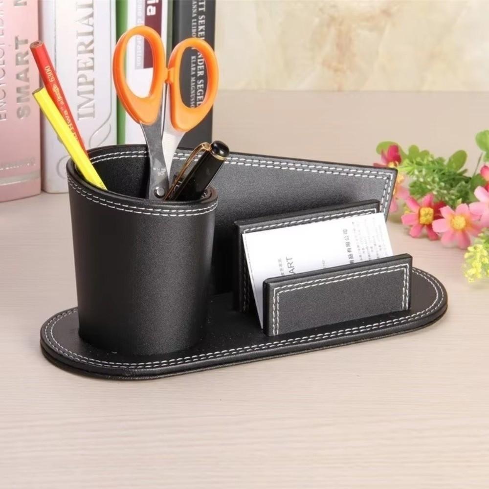 Multifunctional Leather Pen Holder Leather Stationery Storage Box Desk Organization