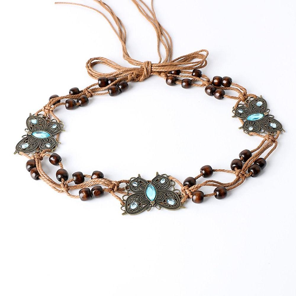 

Вощеный шнур Универсальный ремень со стразами Y2K Богемный плетеный ремень с кисточками Женская поясная цепочка Этнический стиль Ремни B