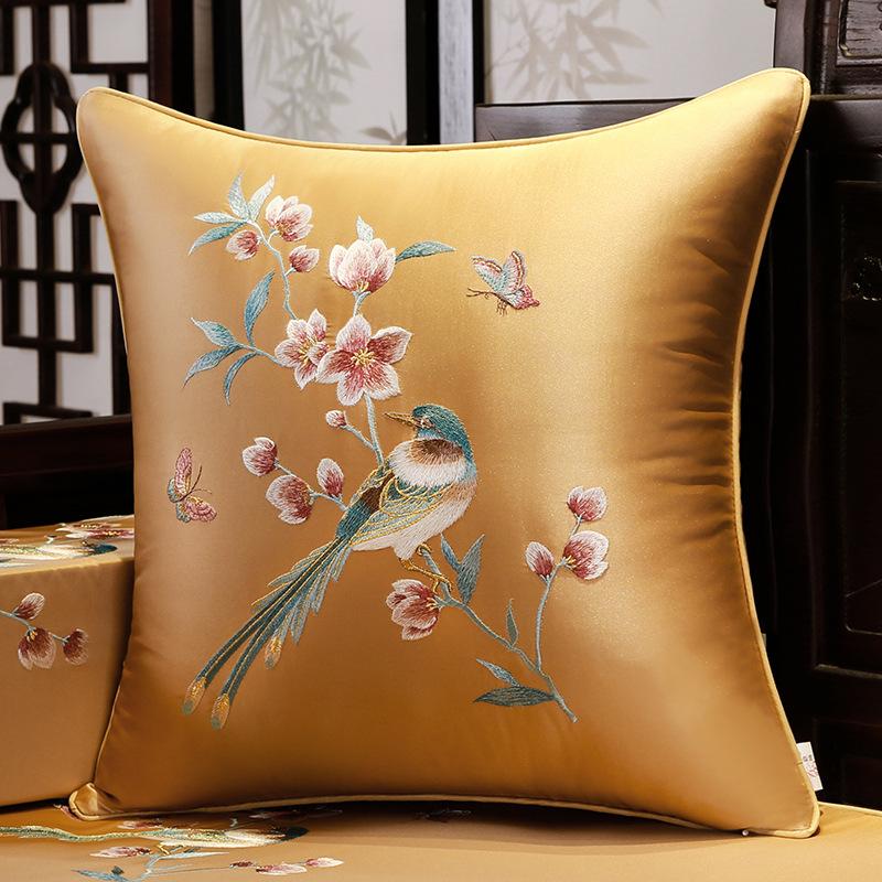 2025 Classical Bedside Backrest Waist Pillowcase Chinese Style Embroidery Pillowcase Flower Bird Living Room Sofa Cushion Cover