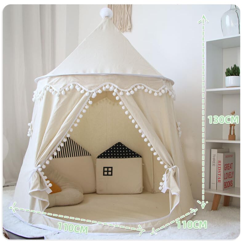 NASSIA Kids' Tent, Indoor Secret Base, Canvas Playhouse for Kids, Easy Assembly, for Girls and Boys, Castle, Kindergarten, Parent-Child Room (Beige)