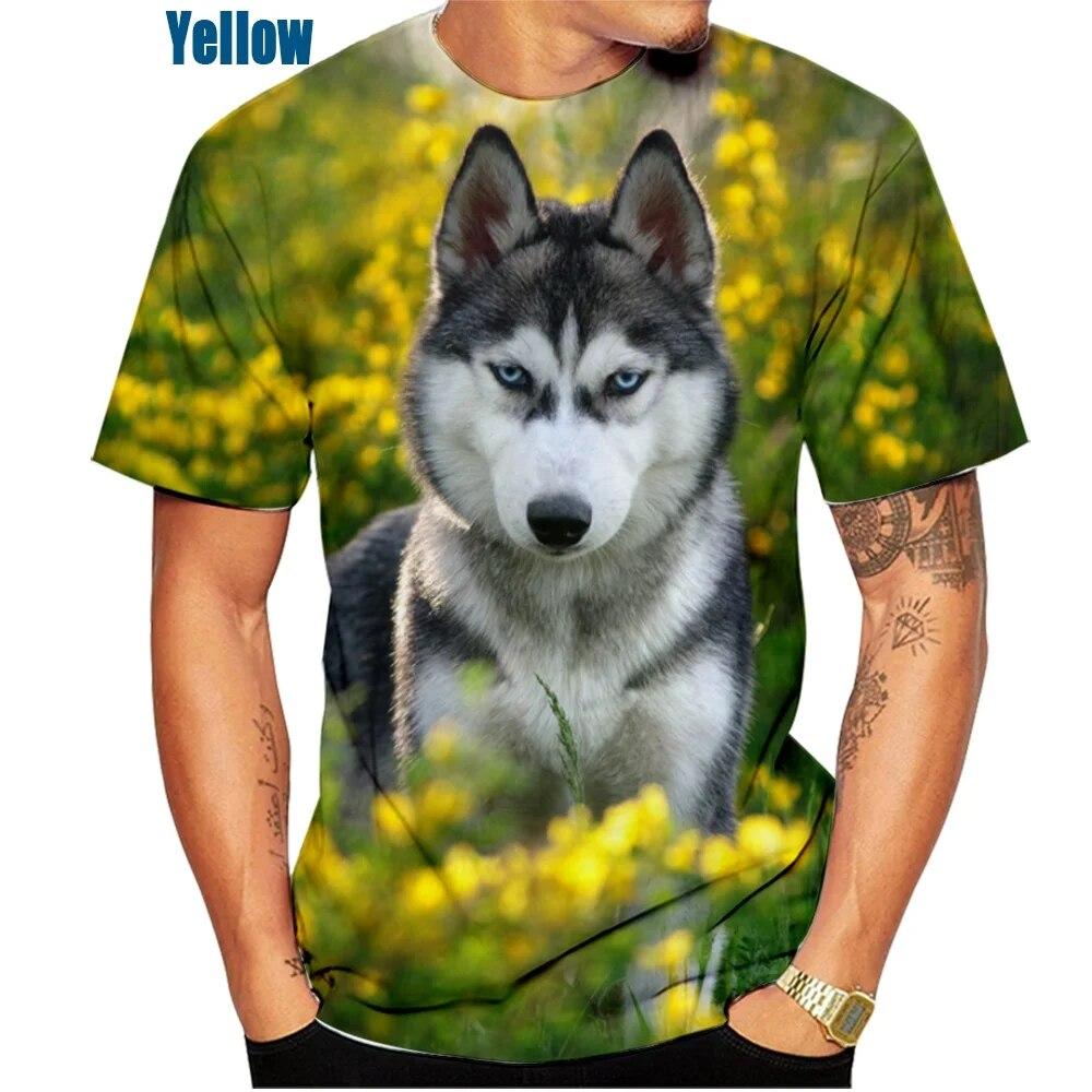 

Летний топ с круглым вырезом и 3D-принтом хаски, модная повседневная футболка с коротким рукавом свободного кроя для мужчин 5XL