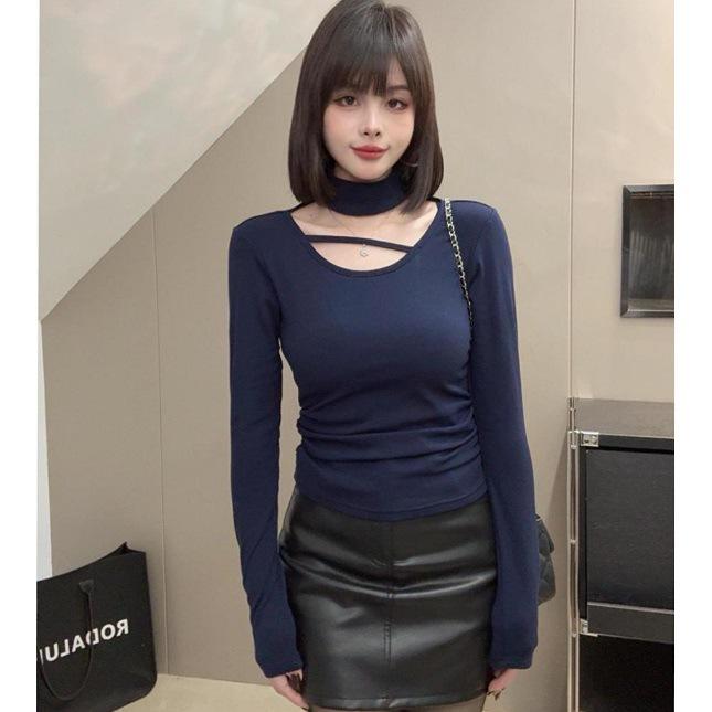 New Style Elegant Halterneck Slim Fit T-Shirt for Women - Versatile Fashion Base Layer Top.