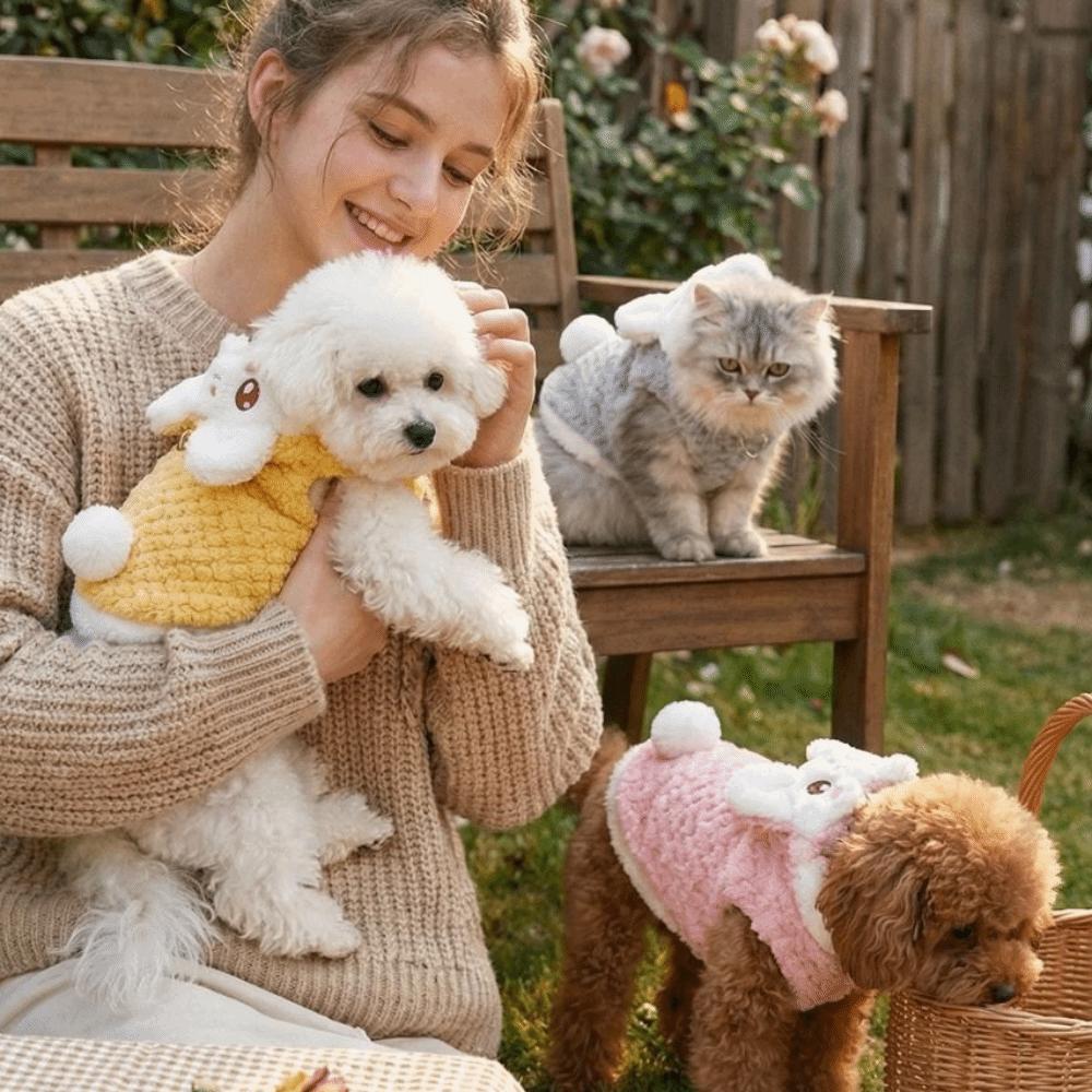 Cute Cartoon Dog Hooded Vest Thicken Warm Pet Cross Dressing Clothes Comfortable with D-ring Cat Outerwear Daily Walk