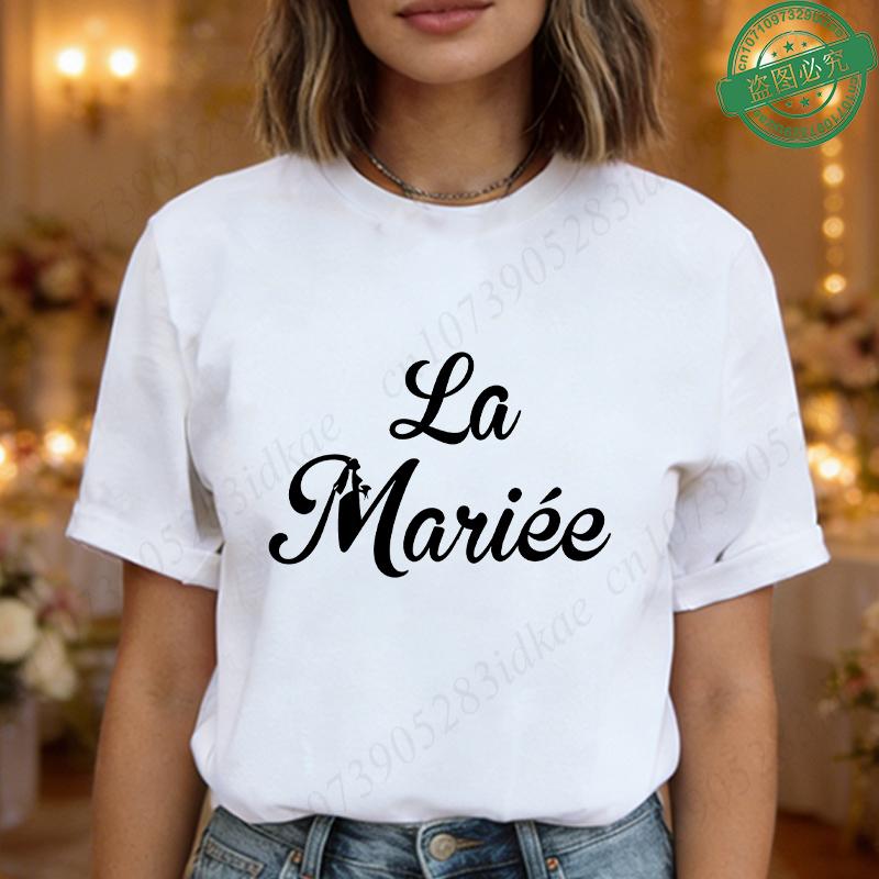 Team De La Mariée Future French Bachelorette EVJF Party T-shirts  Bridal Shower Wedding Tops with Bride Silhouette Print Blouses