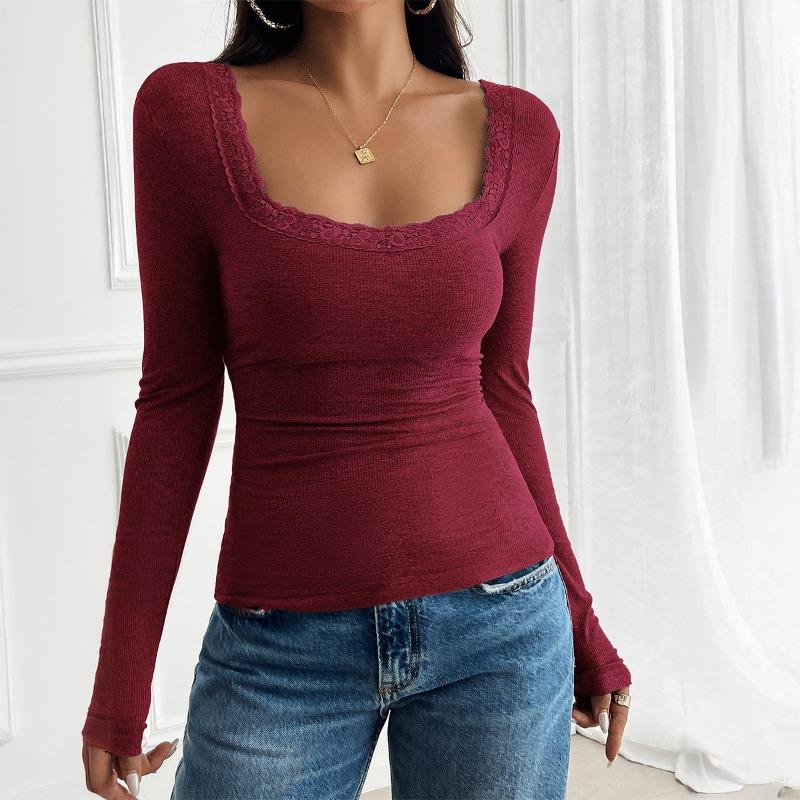 Women's Autumn and Winter Tops Y2K Temperament Slim Square Neck Long Sleeve Blouse