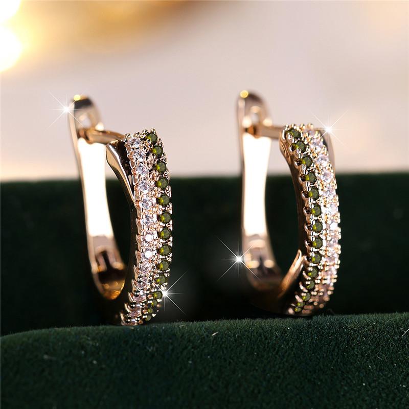 Luxury Female Red Zircon Stone Clip Earrings Charm Gold Color Wedding Jewelry For Women