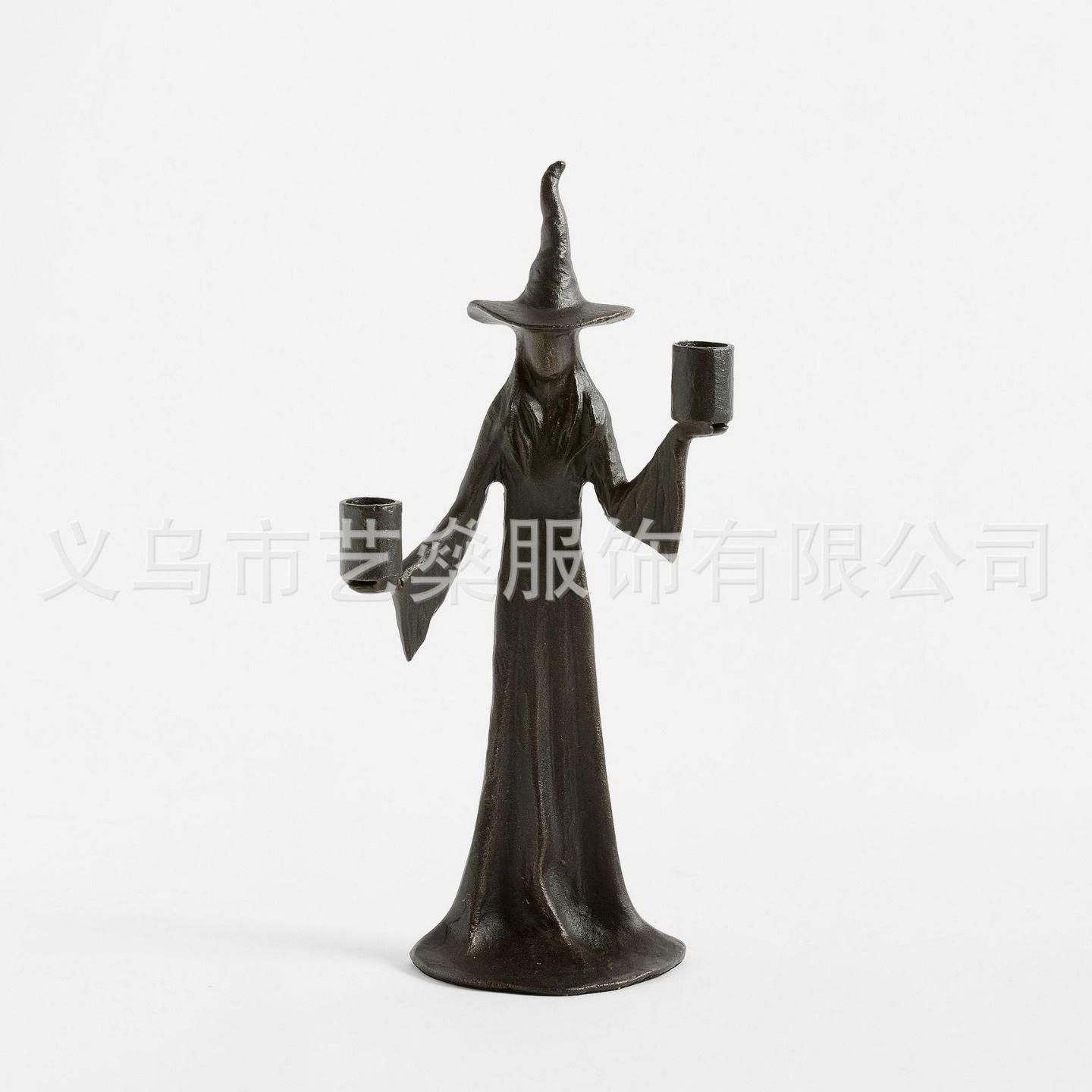 

Handmade Black Witch Candle Holder Resin Statue Halloween Decoration Gothic Candlestick Desktop Ornament Spooky Home Decor