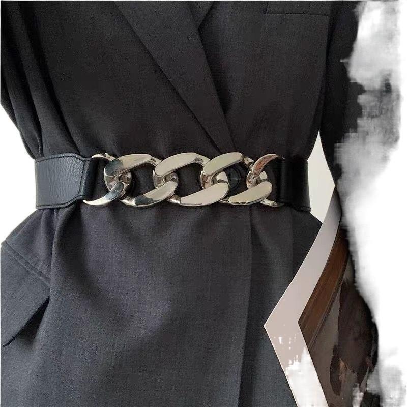 Versatile Elastic Simple Waist Belt With Gold And Silver Smooth Options Buckle