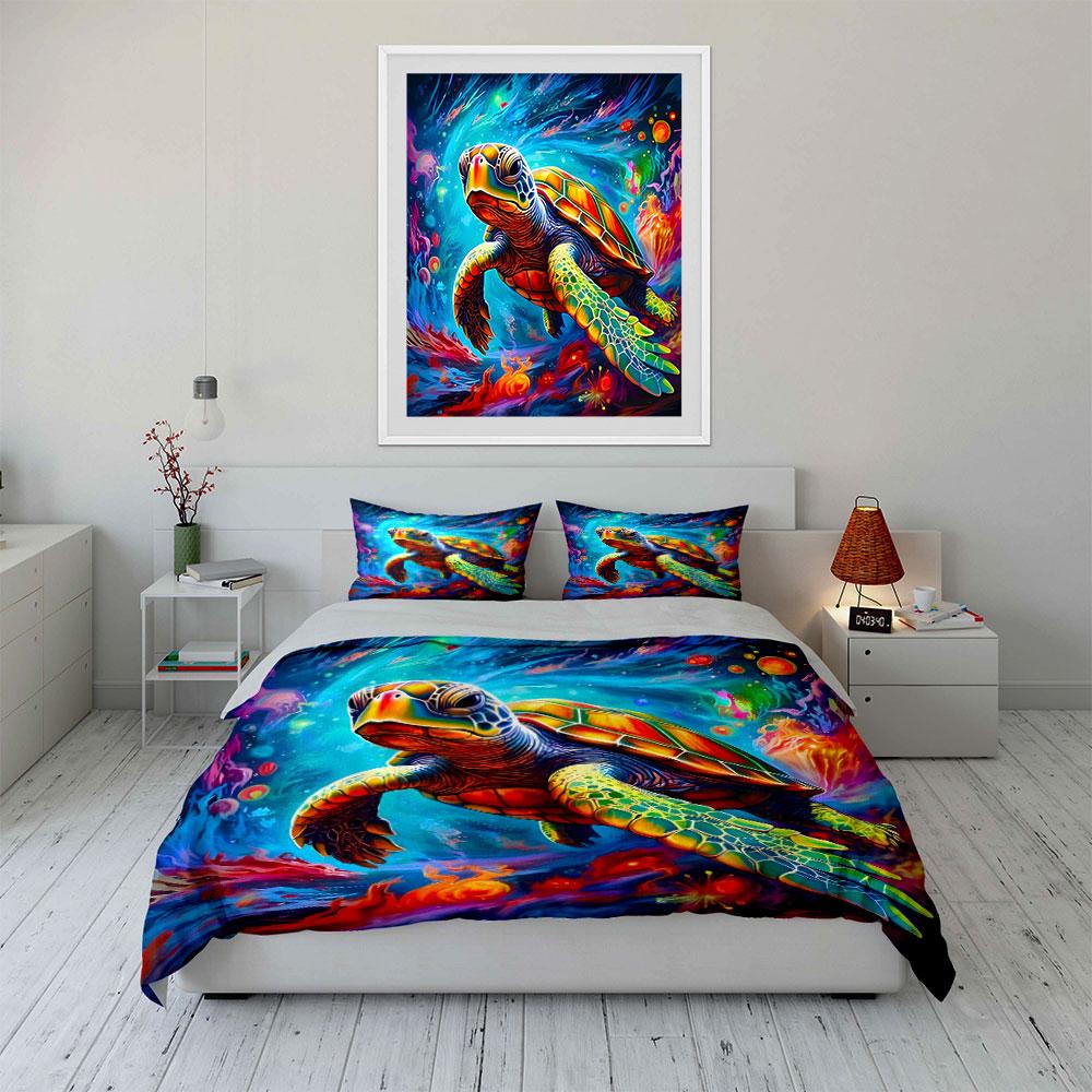 Colorful Cosmic Turtle Bedding Bedding Duvet Cover Set Duvet Cover Pillowcases (1 * Duvet Cover 2 * Pillowcases, Without Duvet Insert)