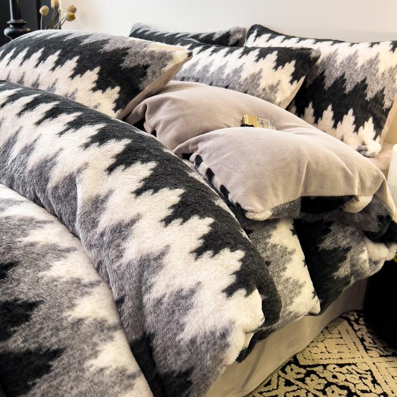 Thickened Rabbit Plush Quilt Cover Single Piece Thickened Milk Plush Quilt Cover Three-Piece Set Single Flannel Quilt Cover 3