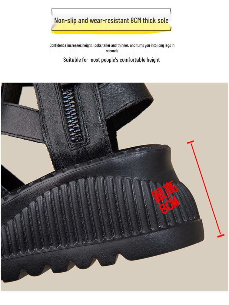 2025 Summer Women’s Versatile High Heel Wedge Sandals - Genuine Leather Peep Toe