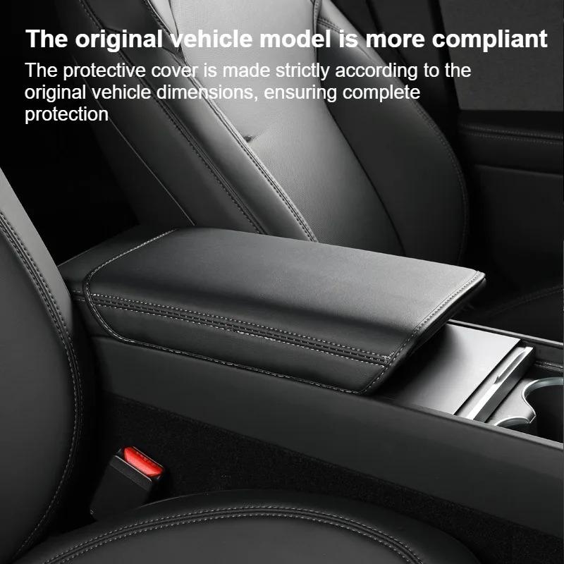 Leather Armrest Cover For Tesla Model 3 Highland Model Y Juniper Central Armrest Protective Pad Cover Car Interior Accessorie