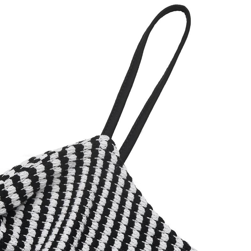 VEZFAA Women's Fashion Casual Summer Spring Stripe Print Sleeveless Suspenders High Waist Trousers Jumpsuits & Rompers