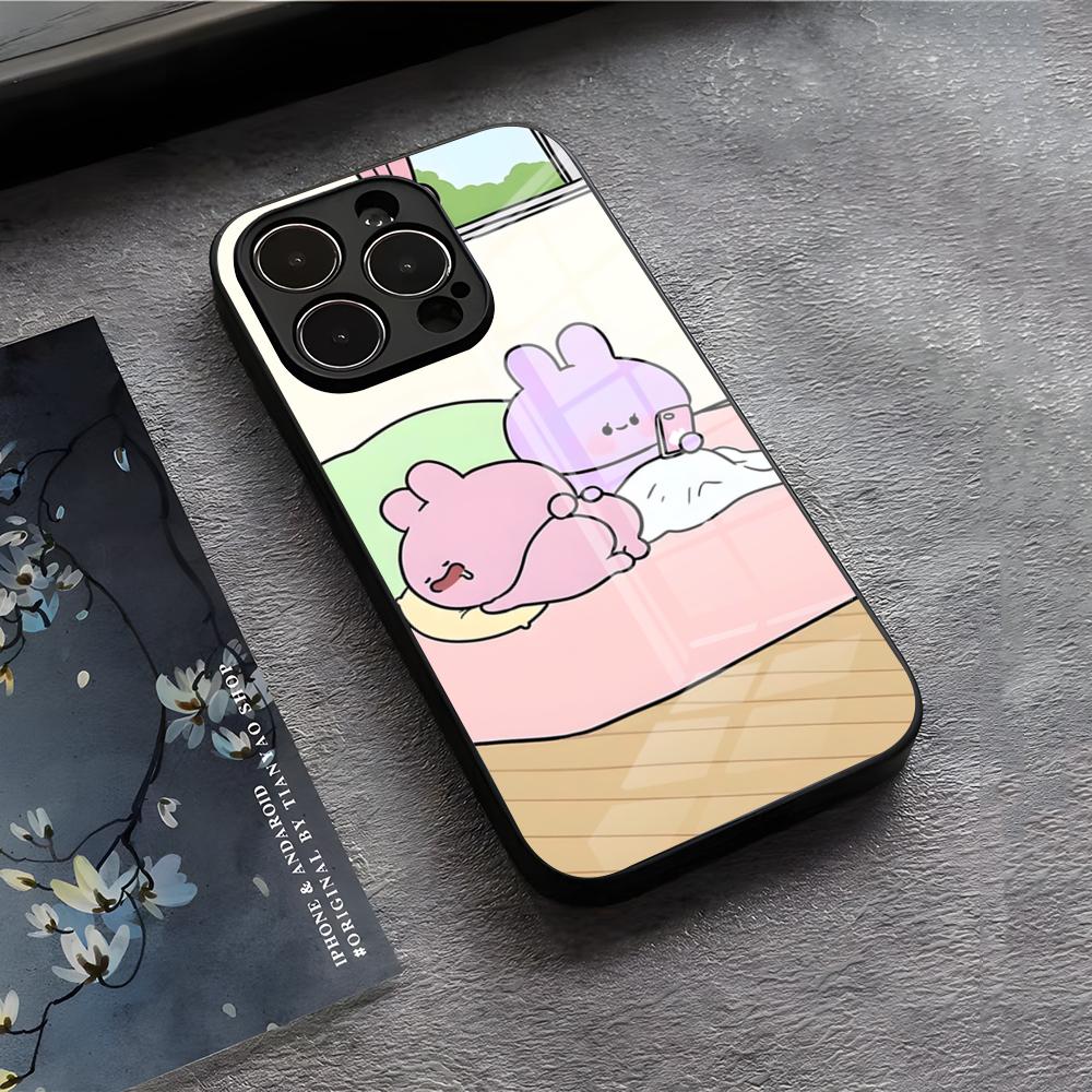Cute A-Asamimichan Phone Case For IPhone 17 Air 16 E Pro Max 15 14 13 Mini 12 Pro 11 Max Plus Black Glass Cover
