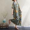 Summer V-neck Thin Cotton and Linen Large Size Loose Literary Holiday Wind Beach Skirt Retro Meat-covering Long Robe