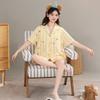 1A antibacterial pure cotton pajamas women's summer with chest pads, short sleeves, plus size 50kg girls' loungewear three-piece set