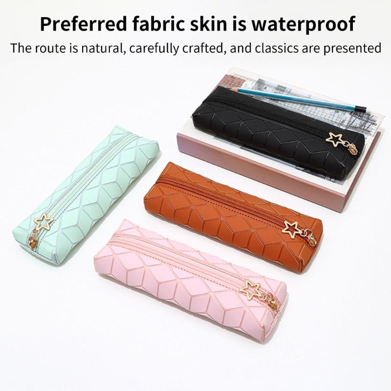 Waterproof Leather Pencil Case Zippered Pencil Pouches Large Compartment Portable Pen Organiser Bag For Student Adult