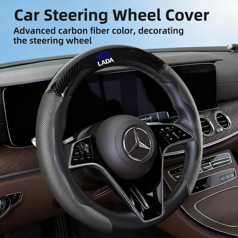 Car accessories interior Carbon Fiber Steering Wheel Cover For Lada Priora Sedan Sport Kalina Granta Vesta Niva Vaz Samara NN34